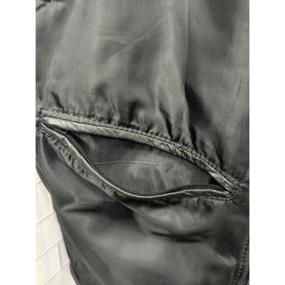 Black Leather Biker Vest With Zipper & Snap Closures 4 Pockets Supple Feel - Picture 6 of 6